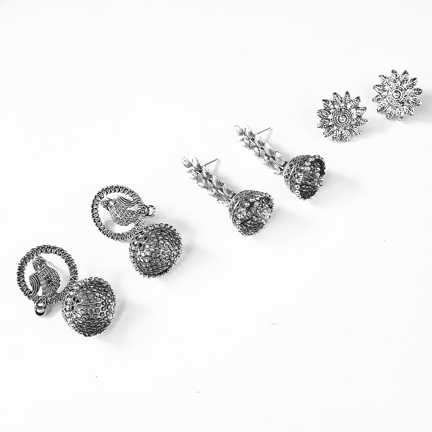 Women's Silver Plated Oxidized Combo Of 3 Jumka Dangled Earring