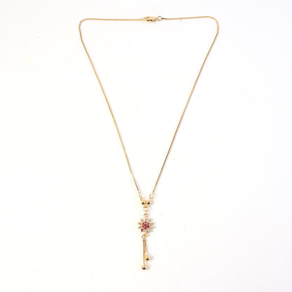 Elegant Floral Drop Pendant Necklace for Women – Gold-Plated with Sparkling Stones