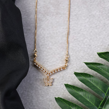 Butterfly Charm V-Shape Pendant Necklace