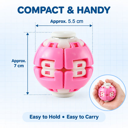 Features of transforming spinner flat ball toy.