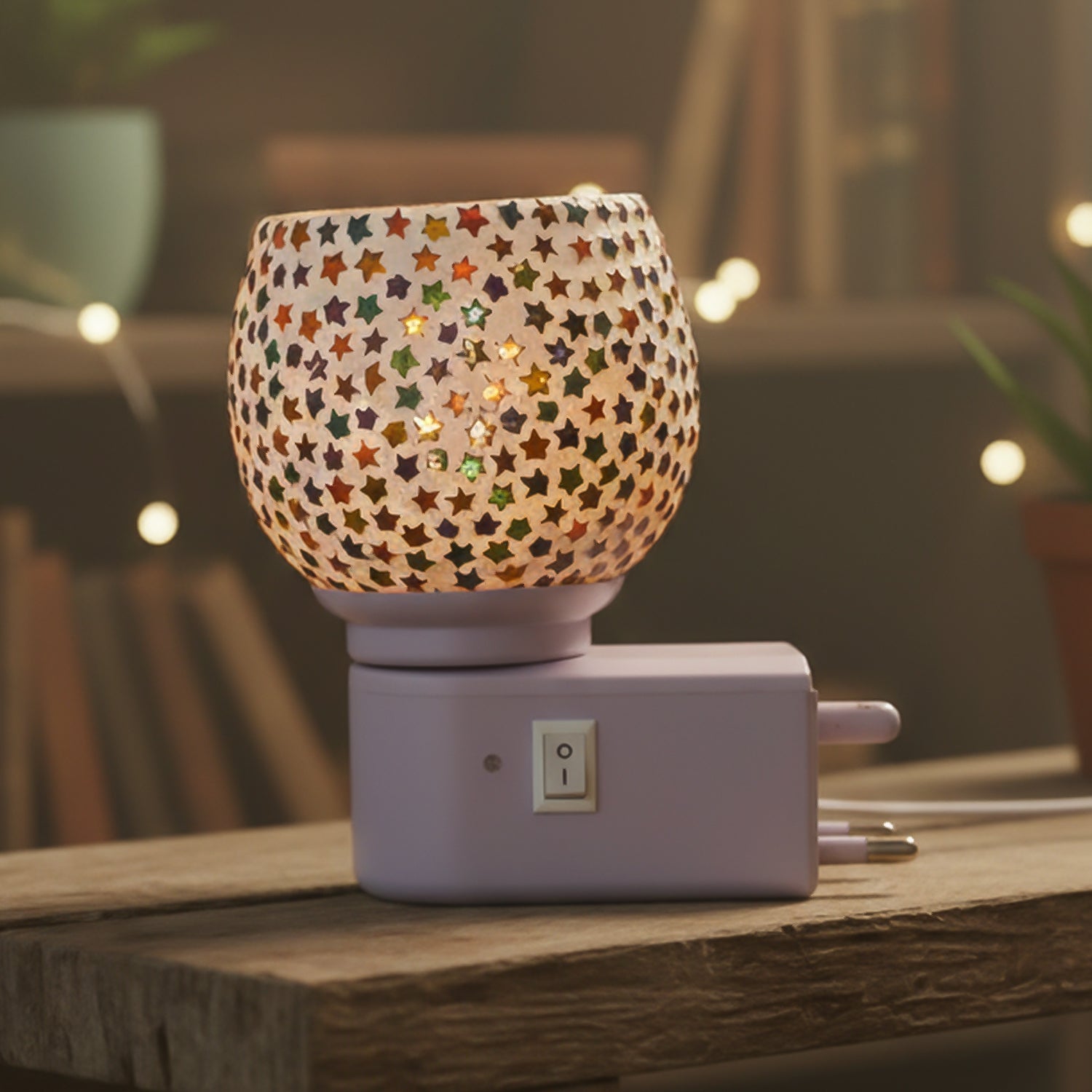 Elegant star pattern mosaic glass plug-in night lamp
