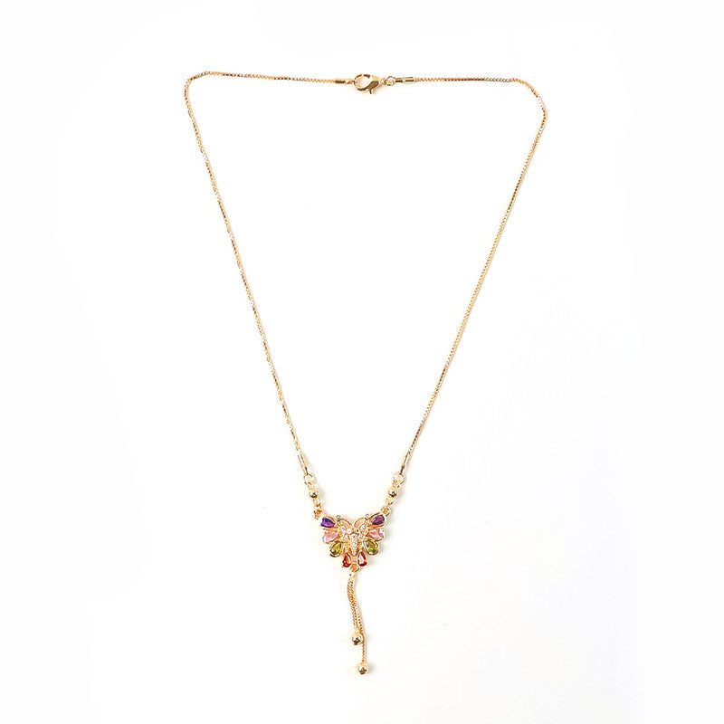 Elegant Multicolor Butterfly Pendant Necklace for Women – Gold Plated with Crystal Charms