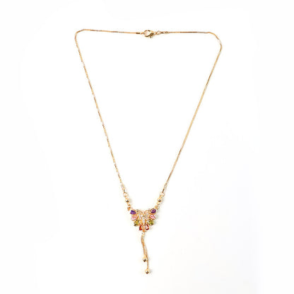 Elegant Multicolor Butterfly Pendant Necklace for Women – Gold Plated with Crystal Charms