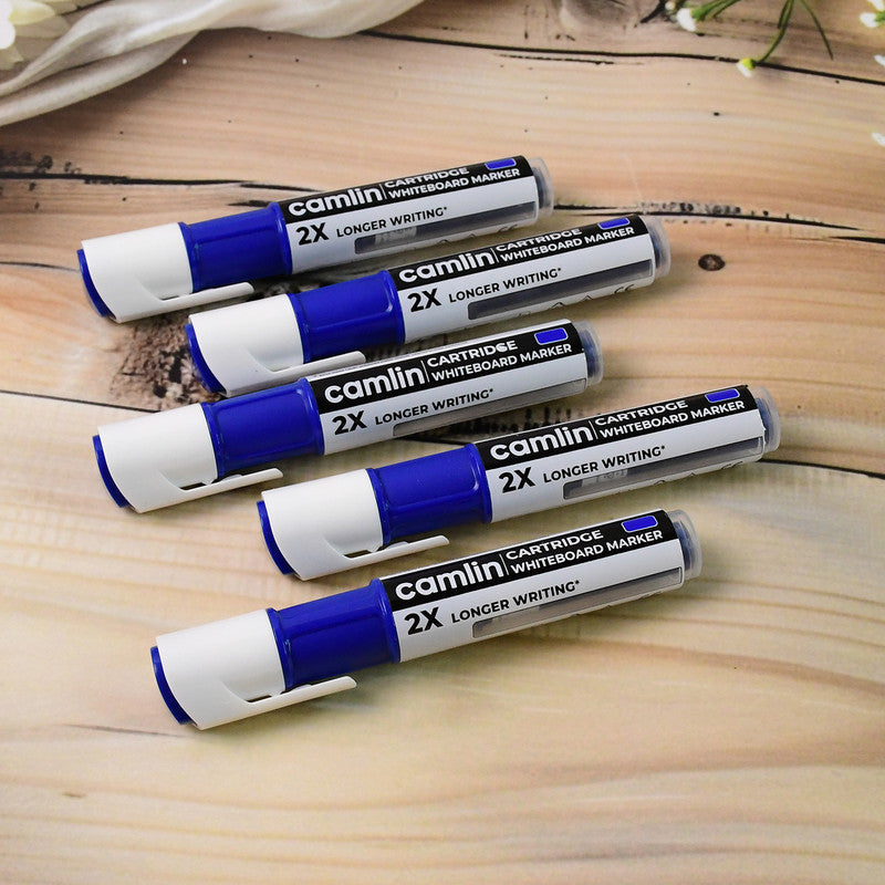 Camlin Cartridge Whiteboard Marker – Blue Color Long-Lasting Writing Refillable Markers (Pack of 5)