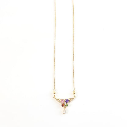 Elegant Gold-Plated Multicolor Stone Floral Pendant Necklace for Women