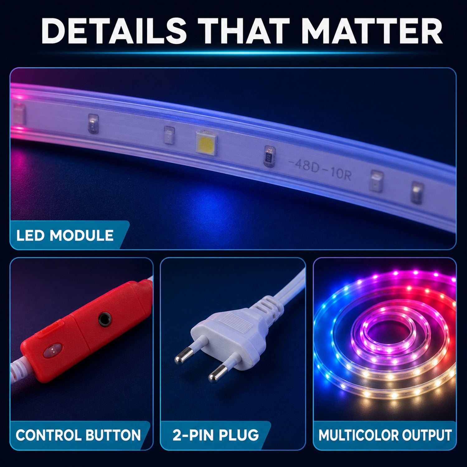 LED Rope Light 10 Metre with Plug and Switch Multicolour Strip (1 Pc)