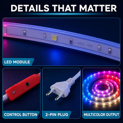 LED Rope Light 10 Metre with Plug and Switch Multicolour Strip (1 Pc)