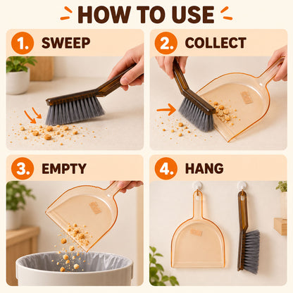 Plastic Dustpan and Hand Brush for Kitchen and Everyday Surface Cleaning (2 Pc Set)