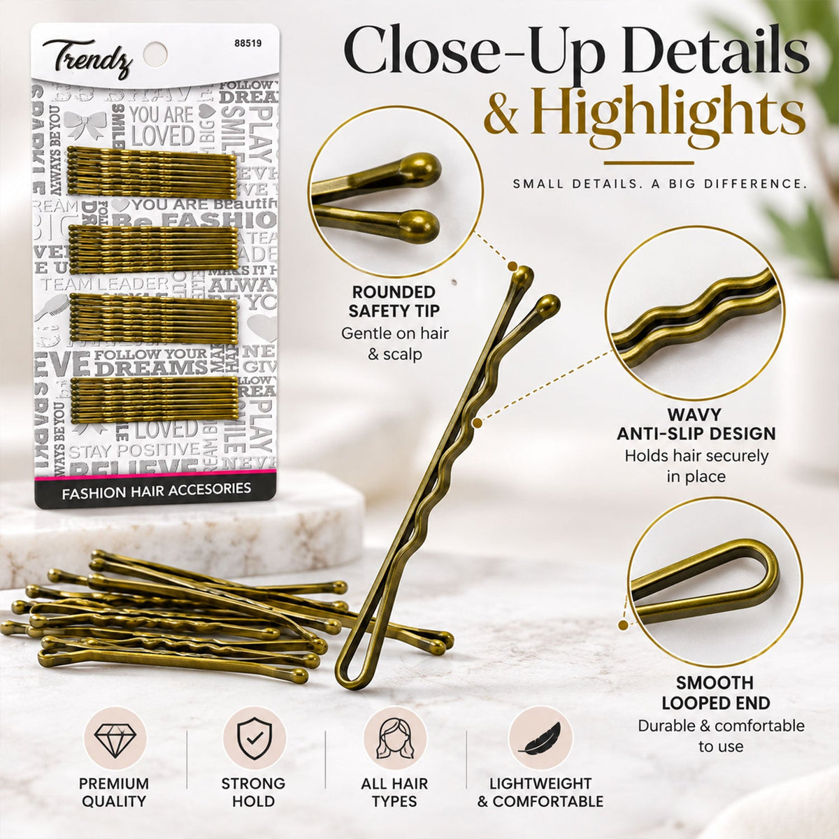 gold metal wavy hair pins set