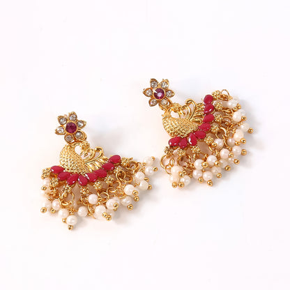 Pearls Pink Dangle Ethnic Earrings For Women