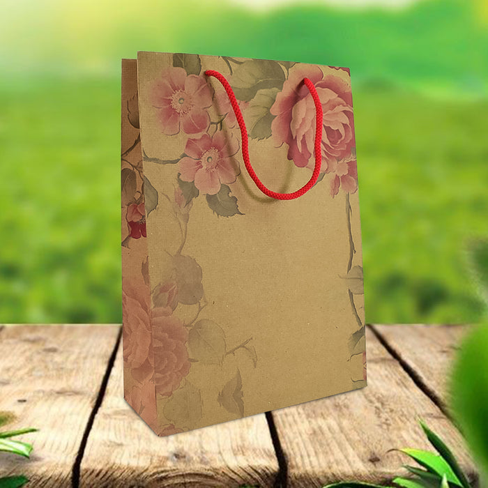 Flower Print Paper Bag (8.5x12x3.5 Inch)