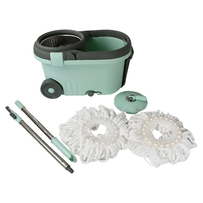 Ganesh Quick Spin Mop Steel Spin, Bucket Floor Cleaning, Easy Wheels & Big Bucket, Floor Cleaning Mop With Bucket, 2 Micro fiber head / Refill