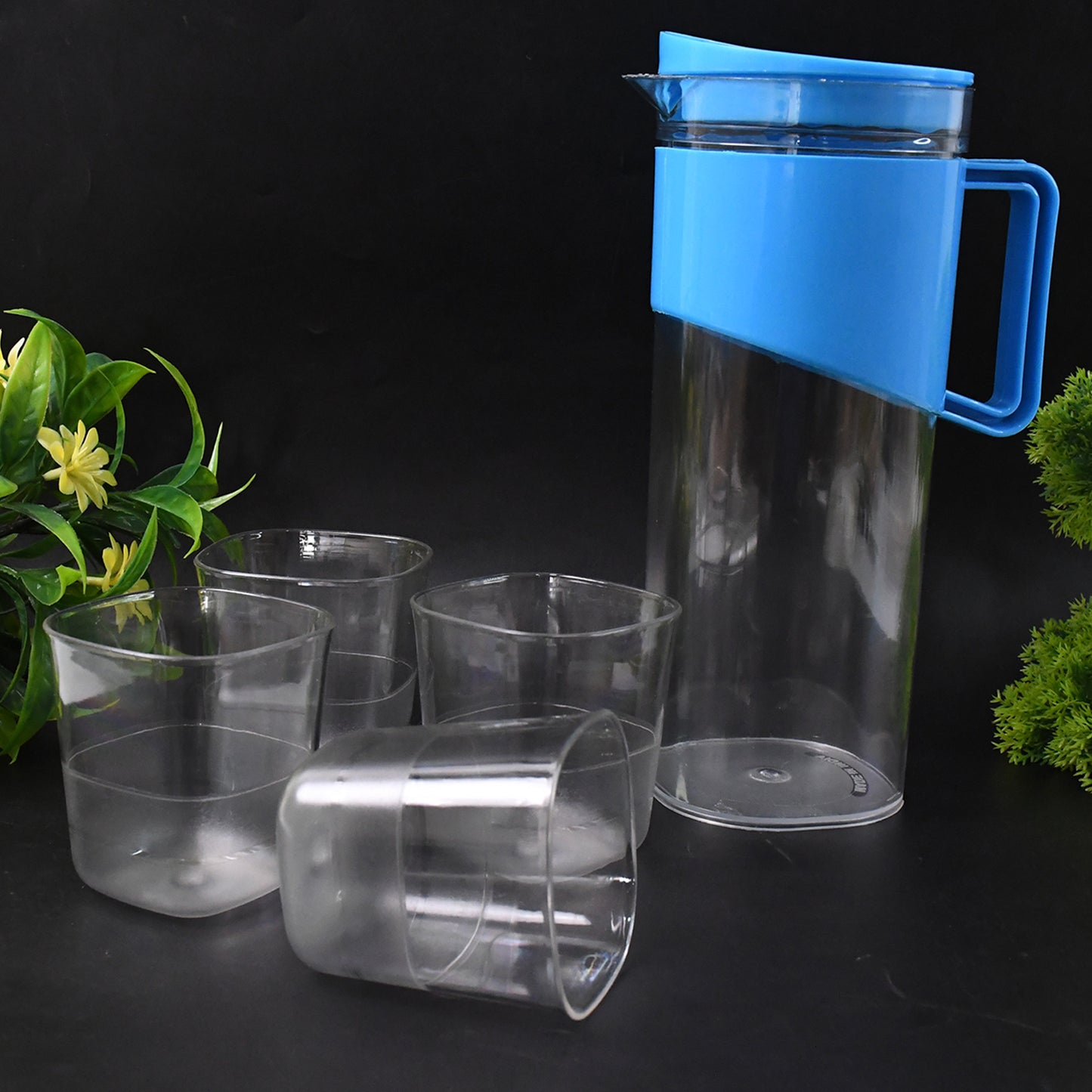 Transparent Stylish Premium Jug with Elegant Handle (2000 ML Jug Approx & 4 Pcs Plastic Glass)