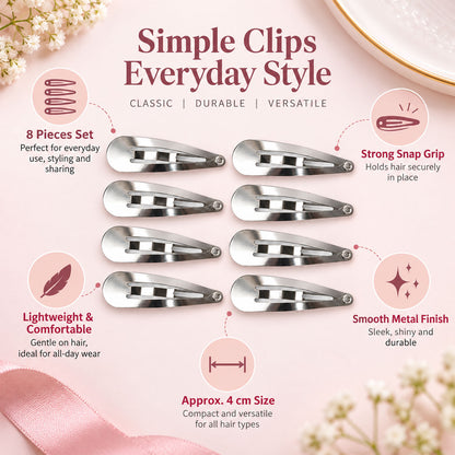 Metal Snap Hair Clips Set 4 Cm for Women and Girls (8 Pc)