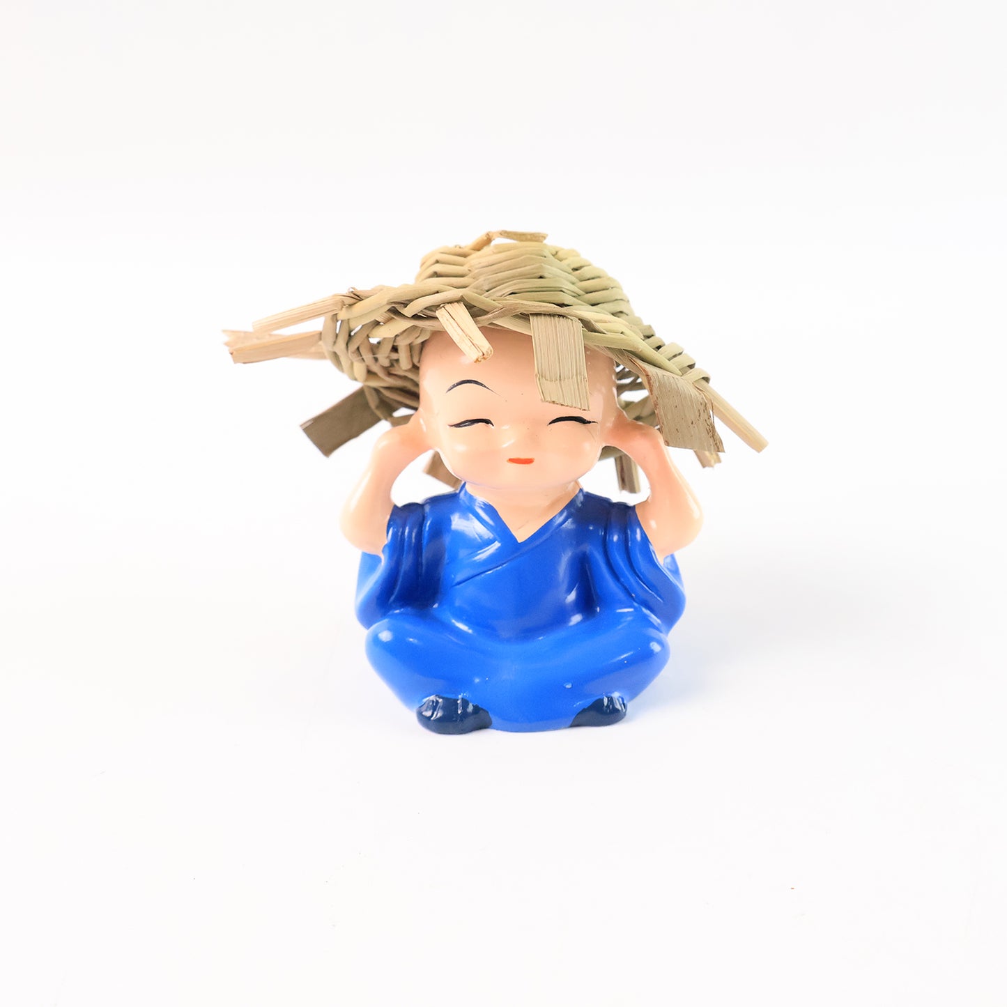 Decorative Resin Monk Buddha Showpiece Set of 4 with Traditional Straw Hats