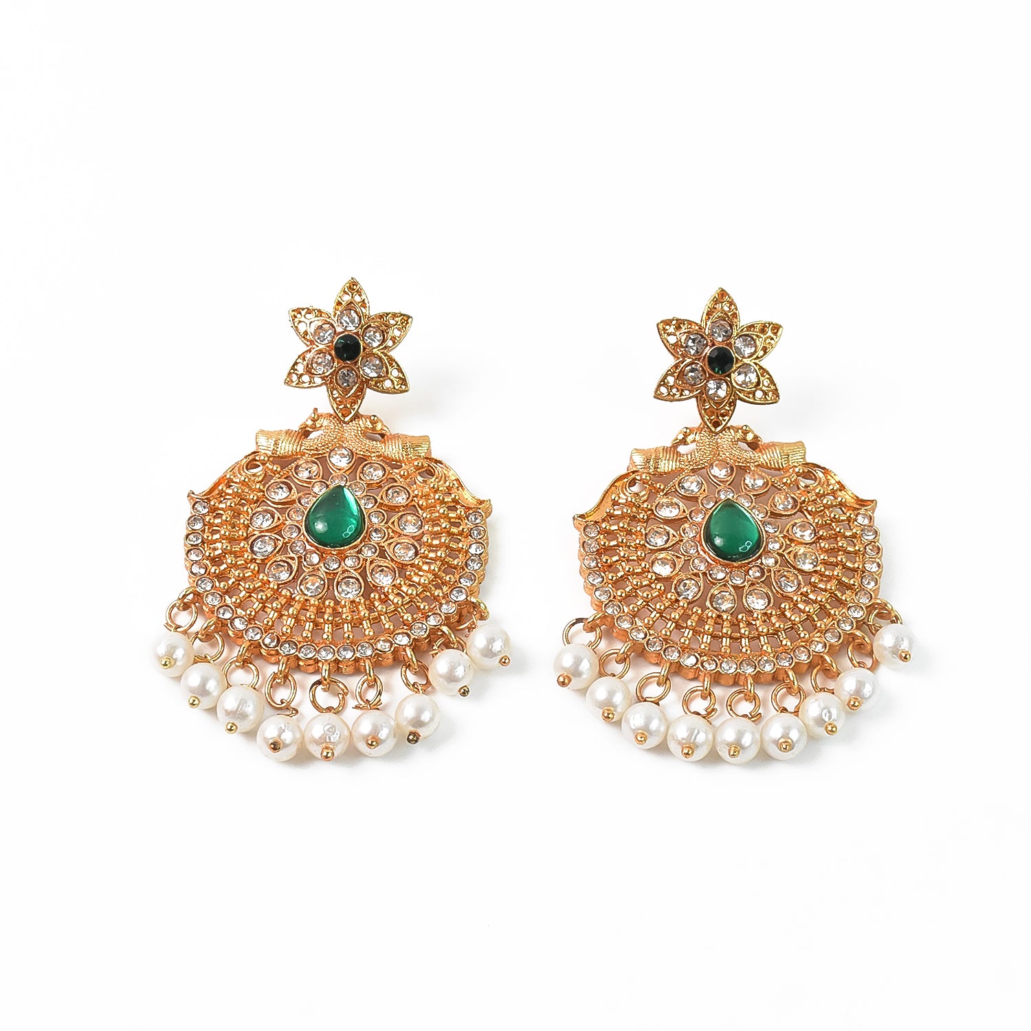 Beautiful Crafted Peacock Design American Diamond Pearl Earrings (1 Pair)