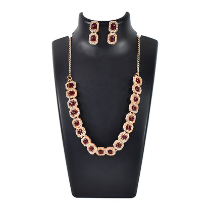 Maroon American Diamond Studded Jewellery Necklace Set