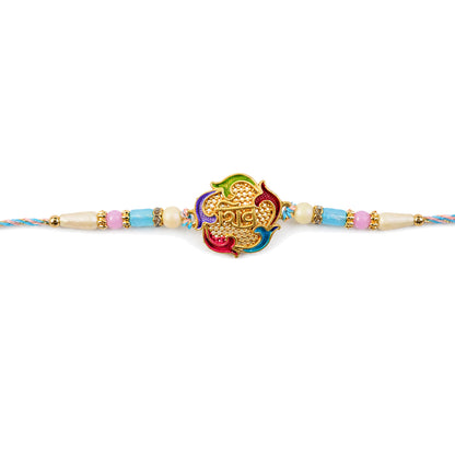 Meenakari Shiv Pendant Rakhi with Multicolor Beads