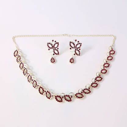 Rosegold Polished AD Studded Necklace Jewellery set