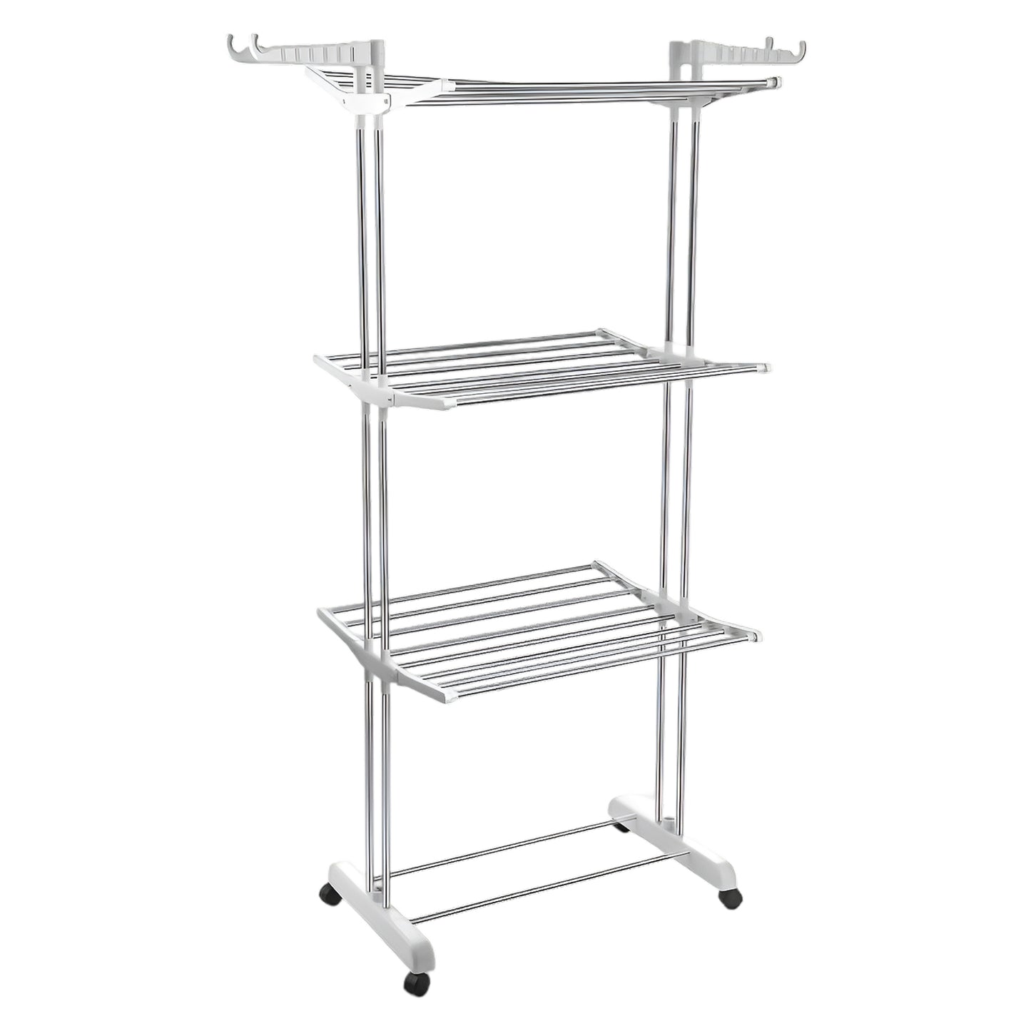 3-Tier Foldable Stainless Steel Cloth Drying Stand with Wheels