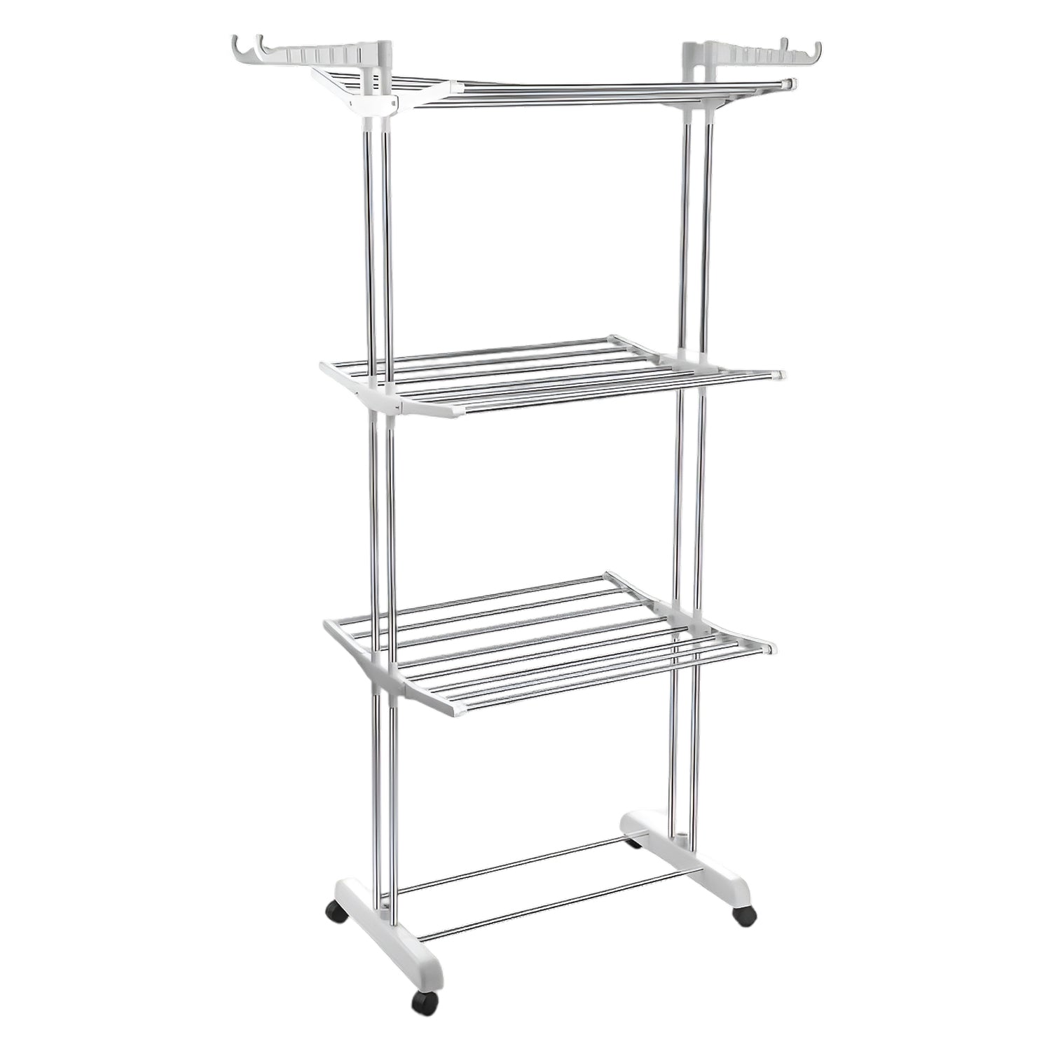 3-Tier Foldable Stainless Steel Cloth Drying Stand with Wheels