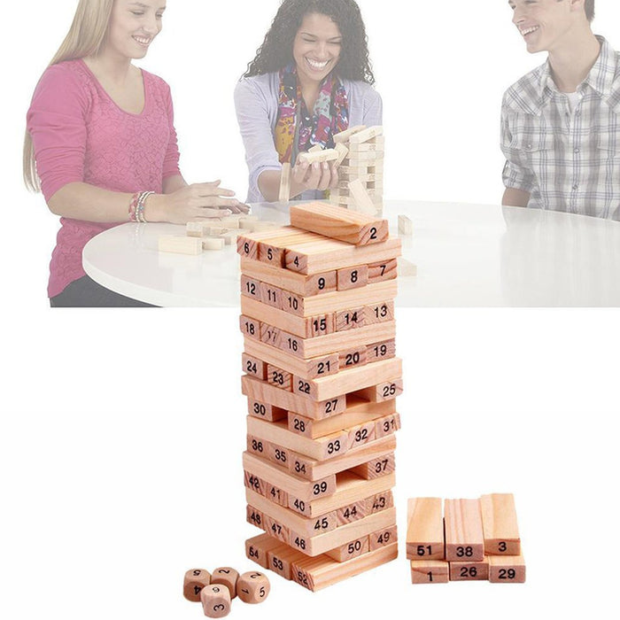 1911 54 Pcs Blocks 4 Dices Wooden Tumbling Stacking Building