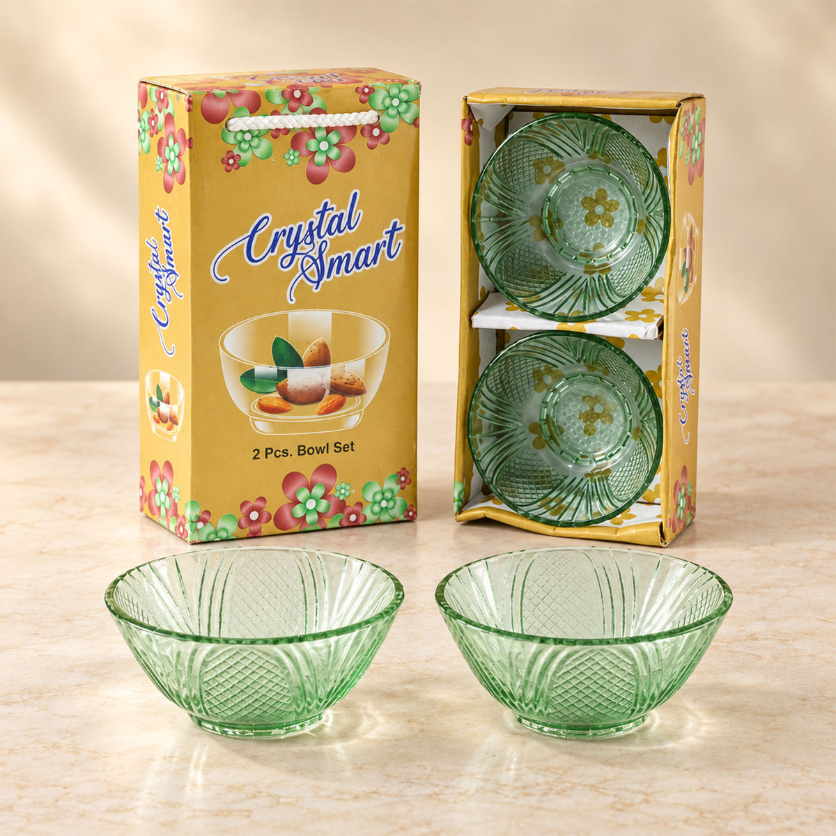Textured Glass Bowl Set for Serving Dry Fruits, Snacks and Desserts (2 Pc Set)