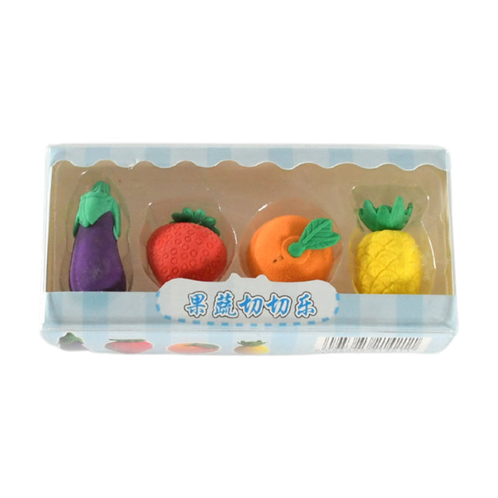 Mini Cute Vegetables and Fruits Erasers or Pencil Rubbers for Kids, 1 Set Fancy & Stylish Colorful Erasers for Children, Eraser Set for Return Gift, Birthday Party, School Prize, 3D Erasers  (4 pc Set)