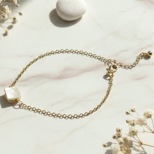 Chain Bracelet with square stone charm close-up