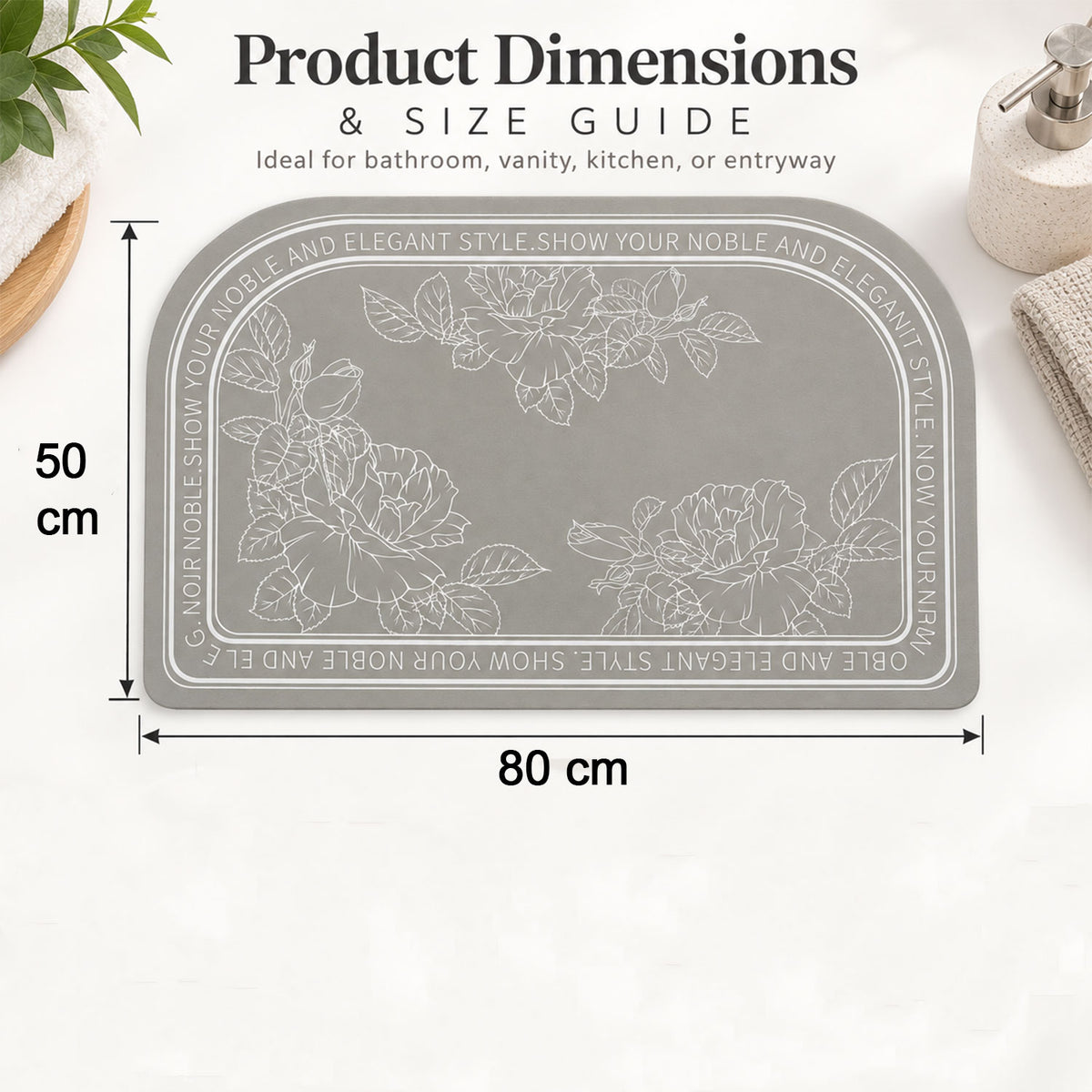 Absorbent Bathroom Mat, Half Round Floral Print Quick Dry Mat (1 Pc, 50x80 Cm)