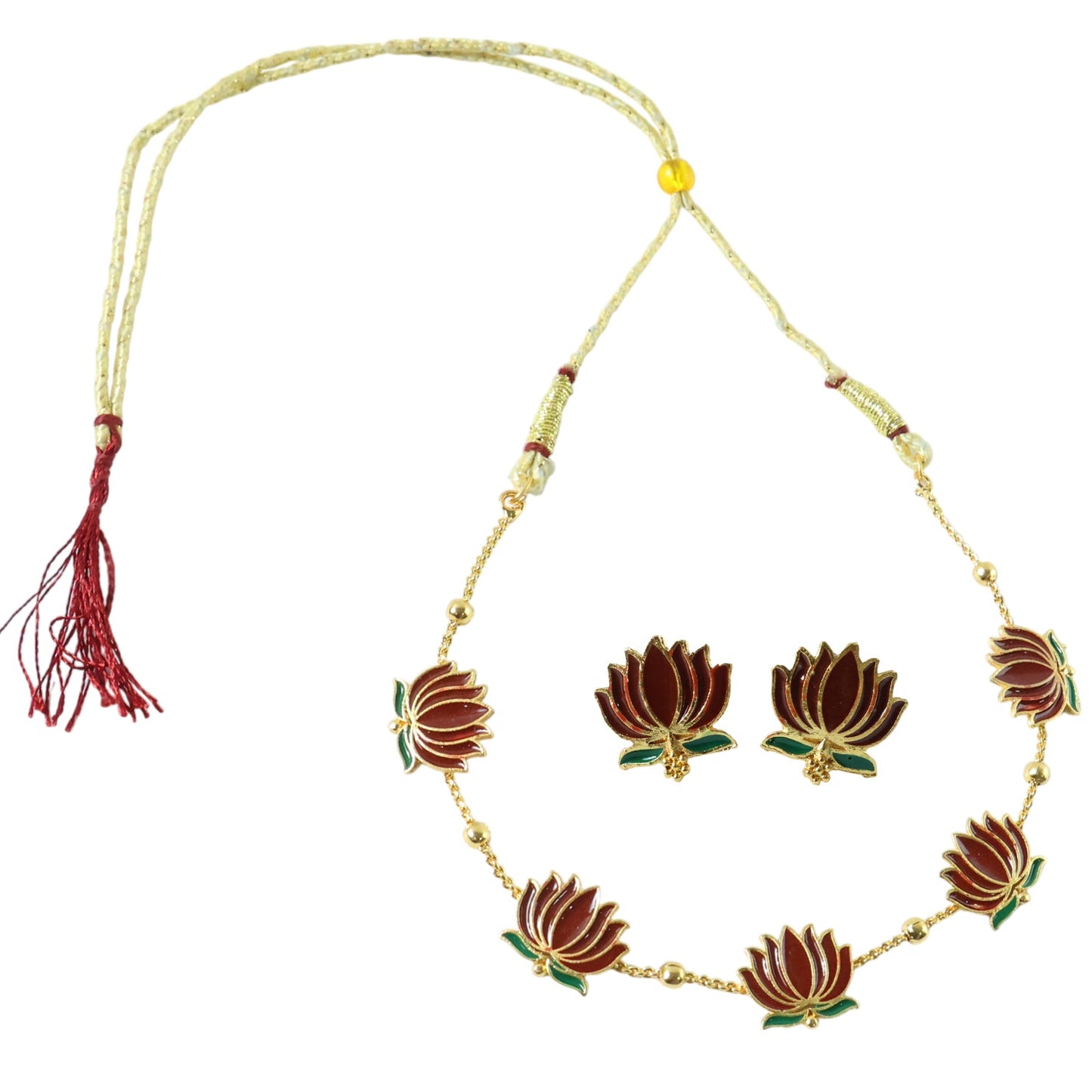 Lotus Design Necklace with Stud Earrings – Traditional Festive Set