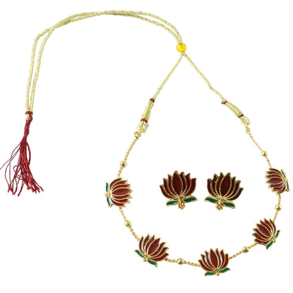 Lotus Design Necklace with Stud Earrings – Traditional Festive Set