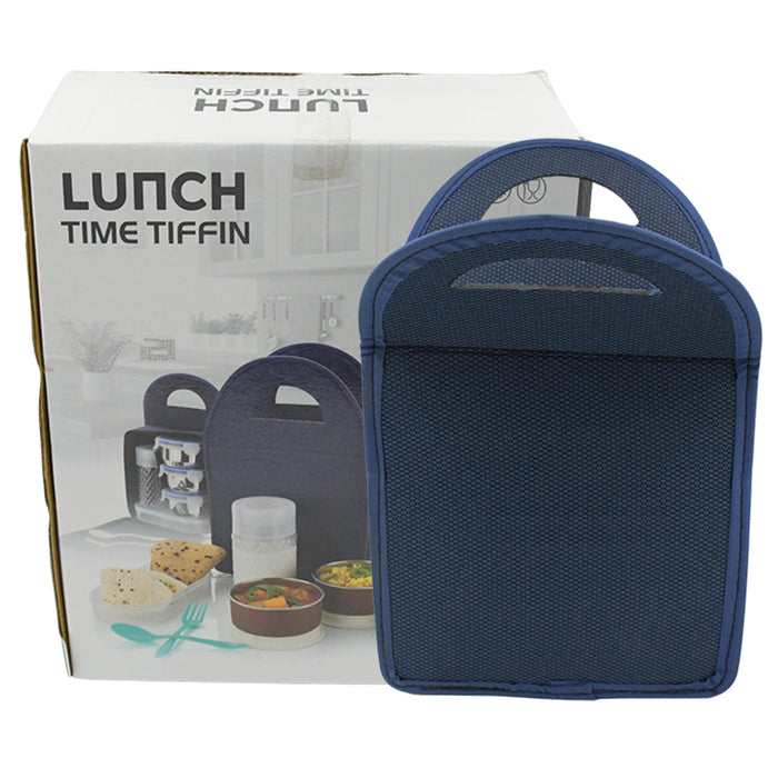 6In1 Tiffin Box-Lunch Box | 3 Stainless Steel Containers | Plastic lid Box | Spoon & Fork /Plastic Bottle | Insulated Fabric Bag | Leak Proof | Microwave Safe  for Office, College and School for Men, Women (6 pcs)