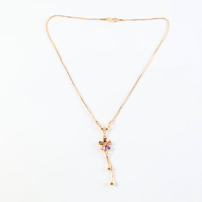Gold-Plated Multicolor Butterfly Pendant Necklace with Hanging Chain Detailing for Women