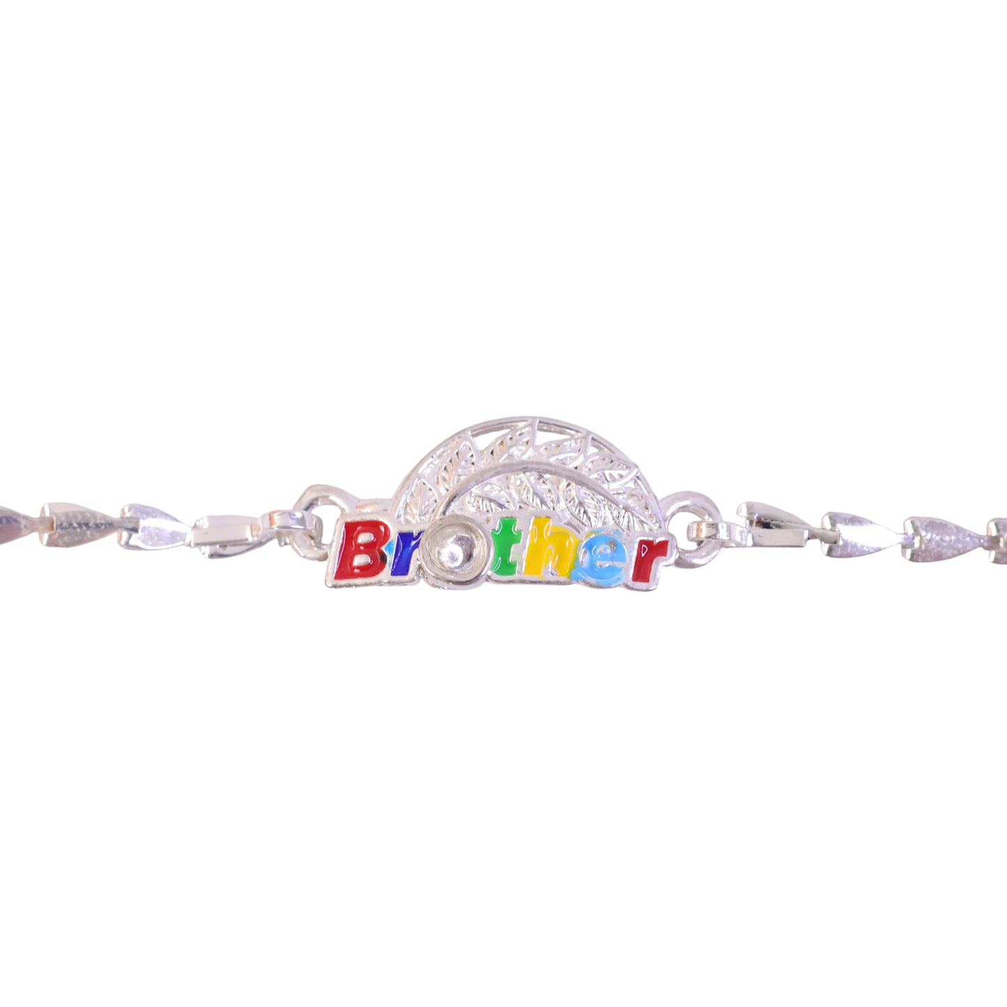 Brother Enamel Filigree Leaf Motif Silver Chain Designer Rakhi