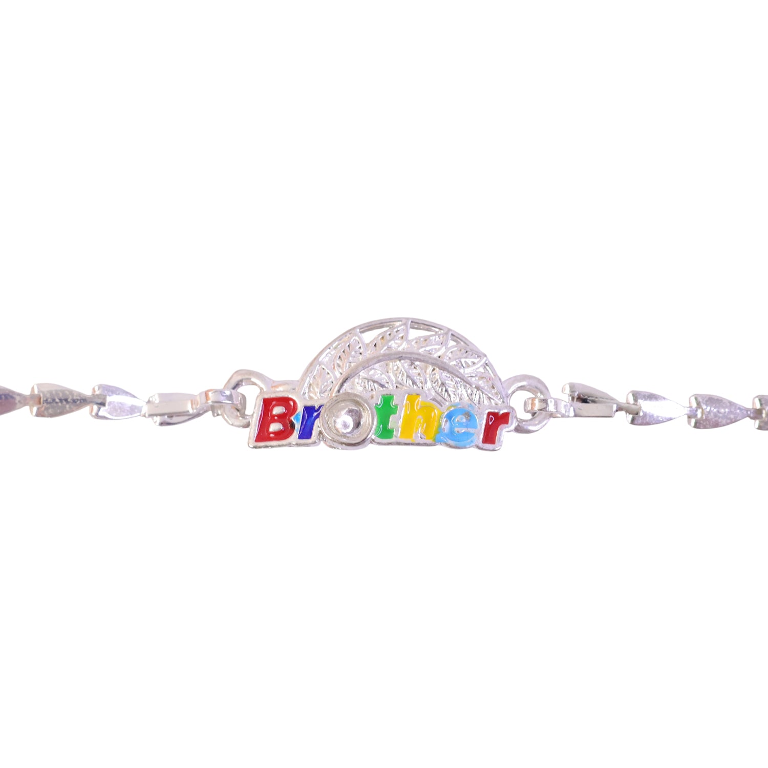 Brother Enamel Filigree Leaf Motif Silver Chain Designer Rakhi