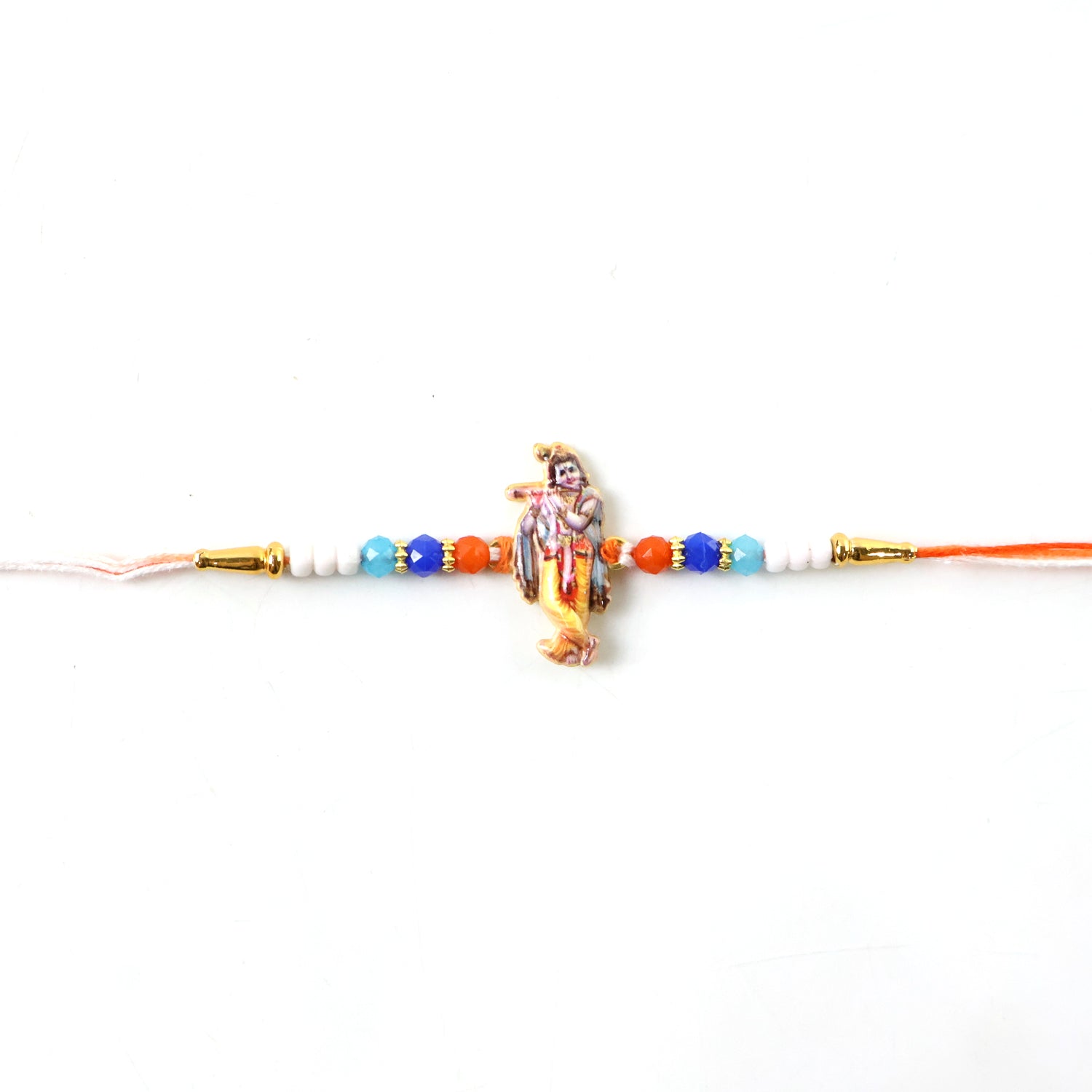 Spiritual Designer Rakhi with Lord Krishna Flute Playing Idol (1 Pc)