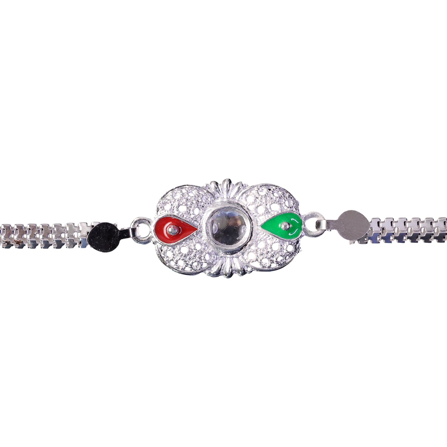 Oval Filigree Meenakari Enamel Crystal Chain Rakhi
