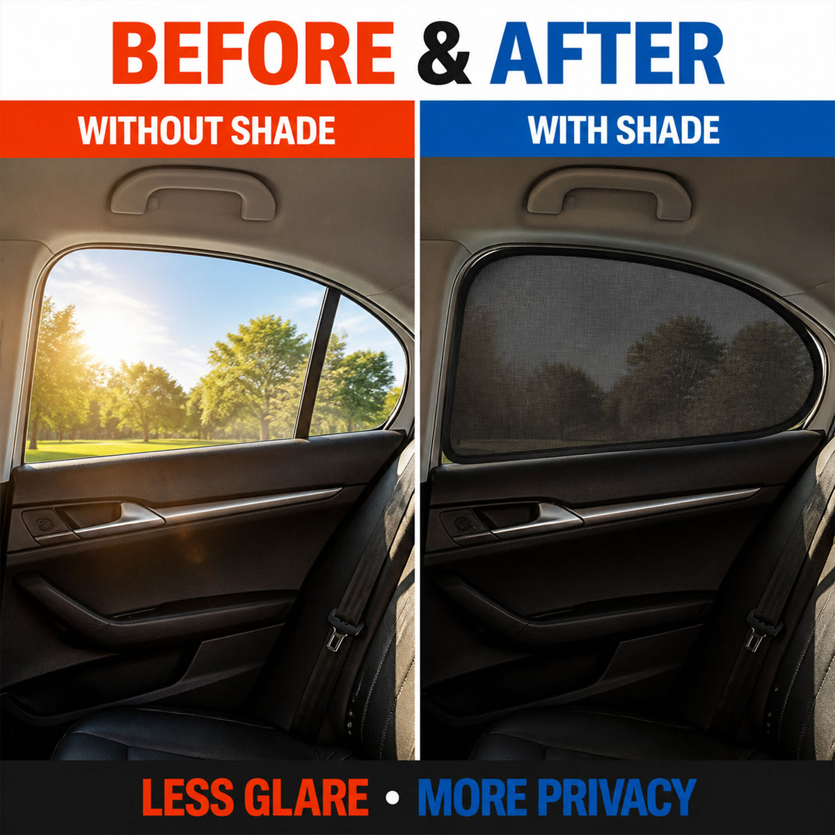 Car Side Window Sun Shade Mesh Cover for UV Protection and Privacy (2 Pc)