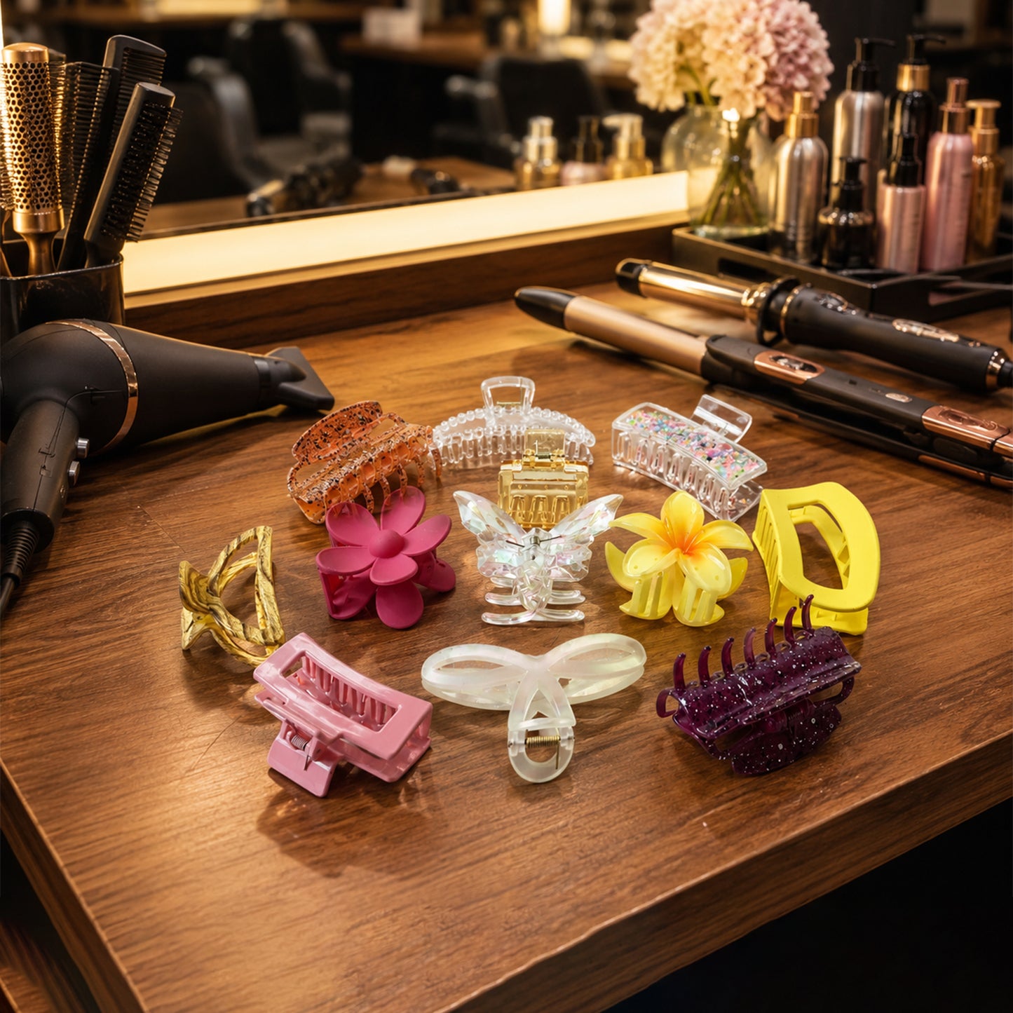 Plastic Stylish Flower Hair Clip Claw Clutcher Mix Design (1 Pc)