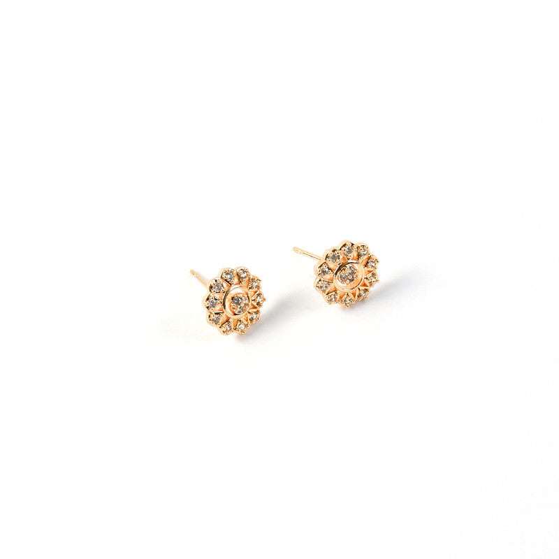 Crystal Floral Stud Earrings with Gold Finish for Women