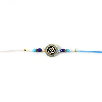 Om Designer Rakhi with Blue Beads (1 Pc)