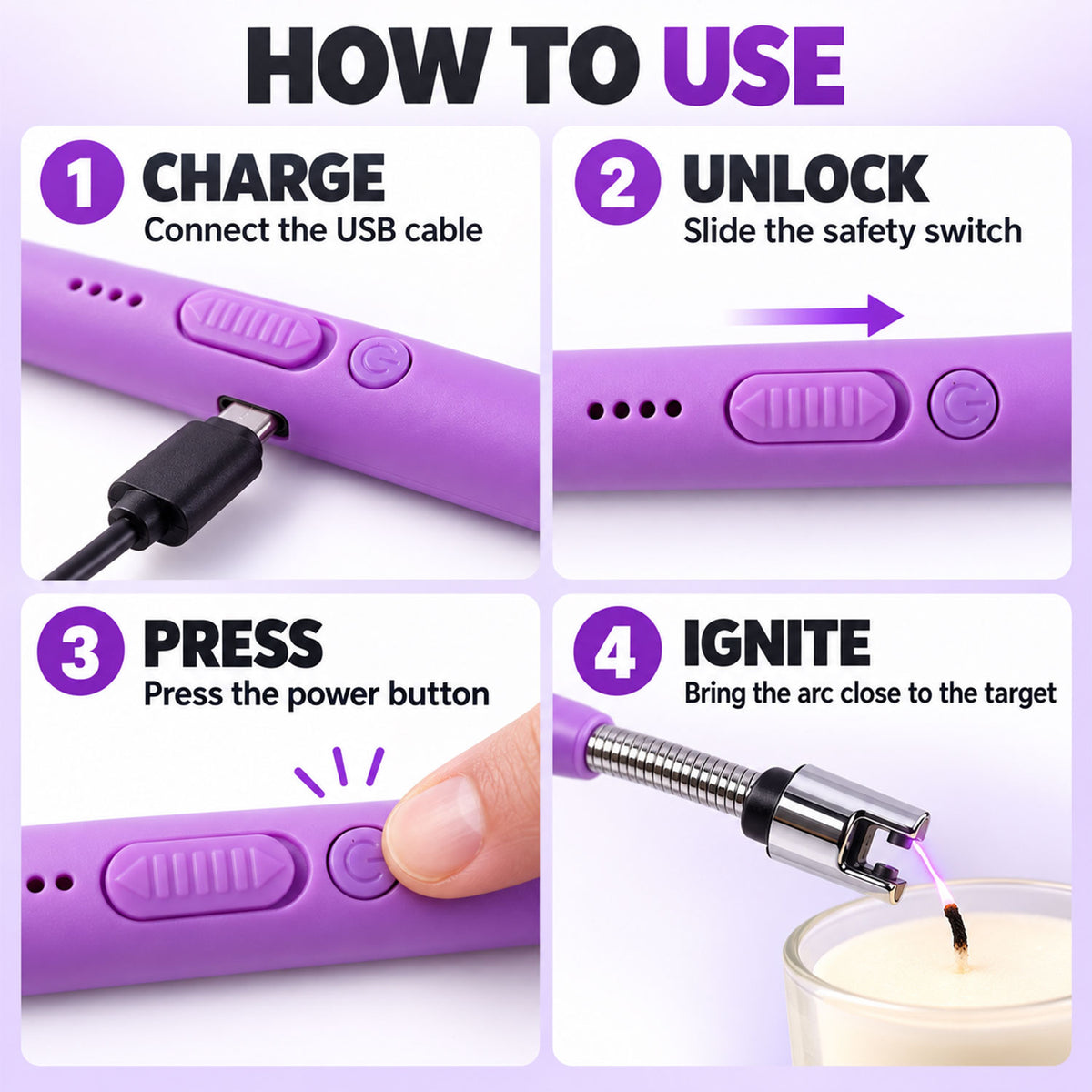 Electric Arc Lighter – USB Rechargeable with 360° Flexible Neck