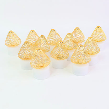 Set of 12 Decorative LED Flameless Candle Lights with Golden Net Cover