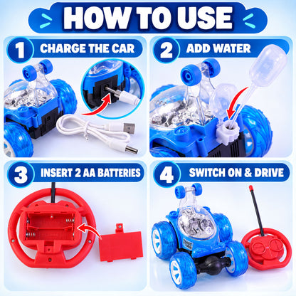 Remote Control Stunt Car with Music LED Lights and Water Spray Effect (1 Set)