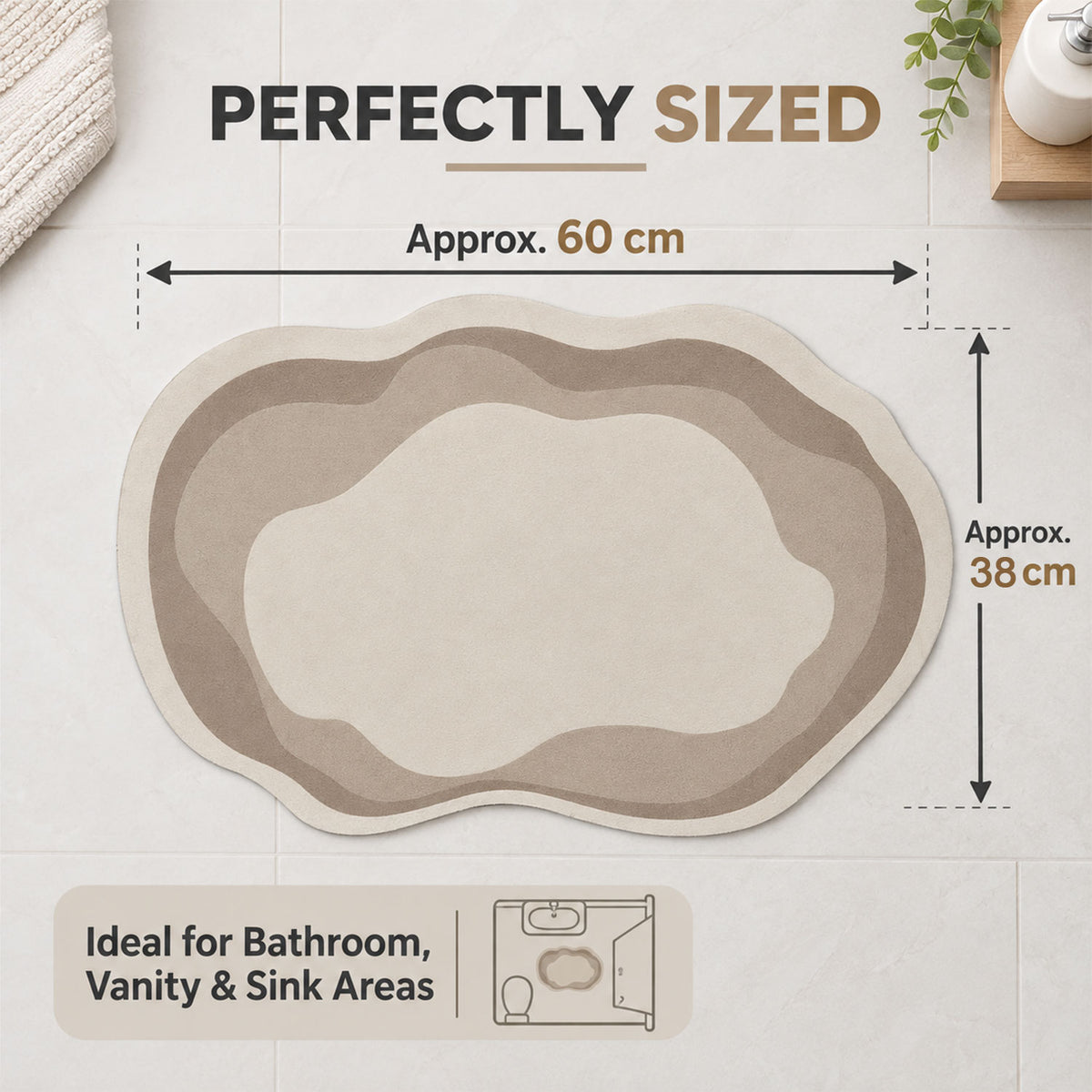 Decorative Wavy Shaped Bathroom Floor Mat for Indoor Home Use (1 Pc, 60x38 Cm)