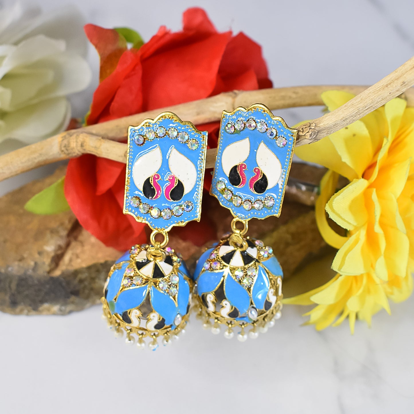 Vibrant Blue-Coloured New Design Jumka Earrings with Elegant Detailing