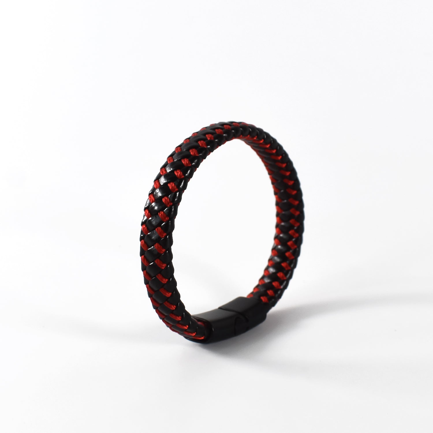 Black Red Braided Leather Bracelets for Men