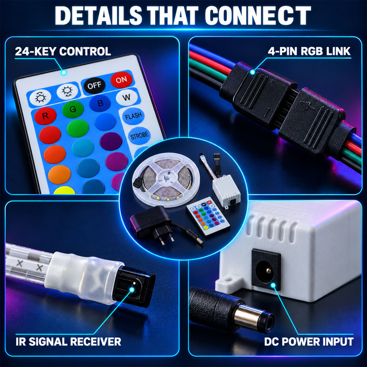 RGB LED Strip Light with Remote and Adapter for Room Decor (1 Set, 3.4 Mtr)