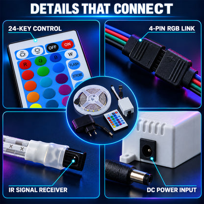 RGB LED Strip Light with Remote and Adapter for Room Decor (1 Set, 3.4 Mtr)